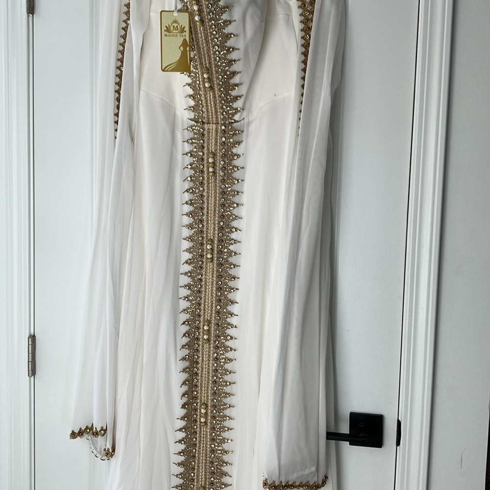 Elegant White and Gold Embellished Dress